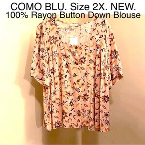 Floral Blouse Button Down Shirt Top Como Blu Spring Summer